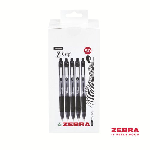 Zebra Z-Grip Smooth Retractable Ballpoint Pen Green, Black Ink - Pack of 50