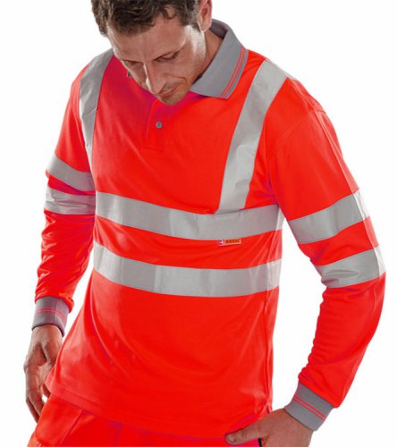 Beeswift Polo Shirt Long Sleeved Orange 4XL, Orange M, Orange XL, Orange 2XL, Orange 3XL, Red 2XL