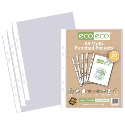 A5 100% Recycled Multi Punched Pockets - Pack of 100, 50