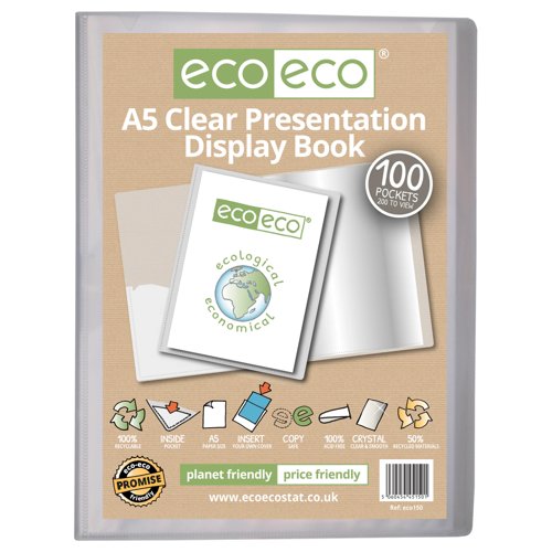 A5 50% Recycled Clear 80, A4 50% Recycled Clear 80, A4 50% Recycled Clear 100, A3 50% Recycled Clear 80, A5 50% Recycled Clear 100 Pocket Presentation Display Book