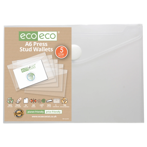 A7, A6 95% Recycled Clear Press Stud Wallets (5)