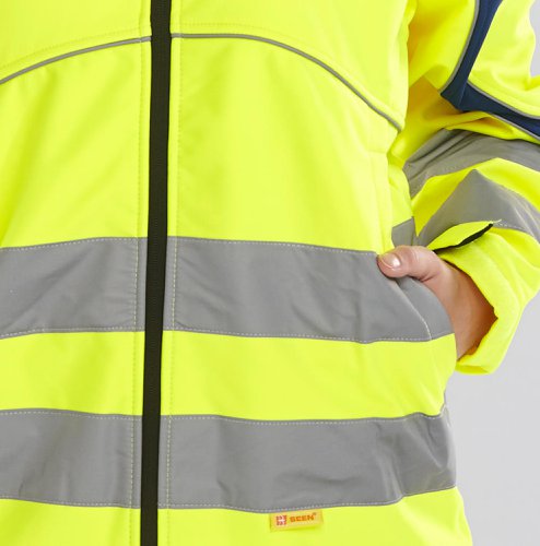 Beeswift Eton Hi-Viz Soft Shell Jacket Saturn Yellow / Navy 4XL, 5XL, 6XL, M, XL, 2XL, 3XL