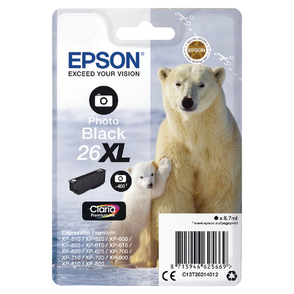 Epson C13T26214012 (26XL) Ink Cartridge Black High Capacity XL 500 Pages 12.2ml