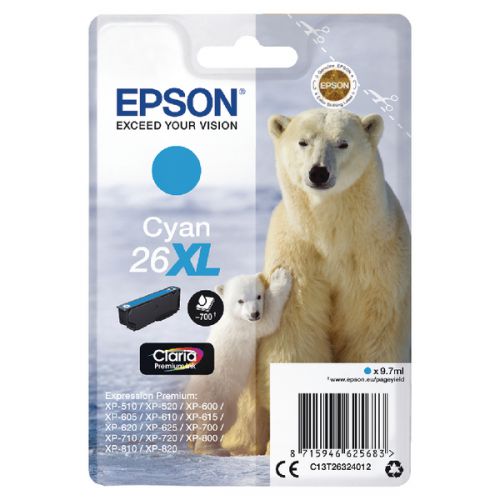 Epson C13T26324012 (26XL) Ink Cartridge Cyan High Capacity XL 700 Pages 9.7ml