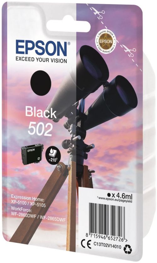 Epson C13T02V14010 (502) Ink Cartridge Black 210 Pages 4.6ml