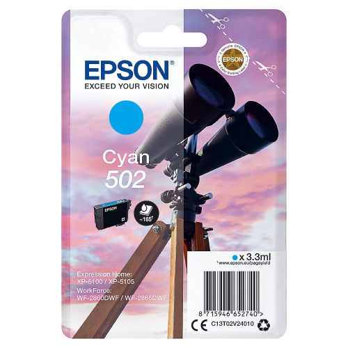 OEM Epson C13T02V24010 (502) Ink Cartridge Cyan 160 Pages 3.3ml