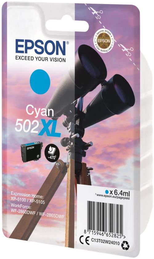 OEM Epson 502XL High Capacity Cyan Ink Cartridge T02W24010