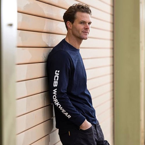JCB Workwear Banner L/S Navy T-Shirt S