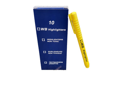 Highlighter Pen Blue, Green, Orange, Pink, Yellow Pack of 10