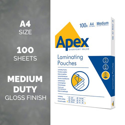 Apex Laminating Pouch A3, A4 Medium Duty 100pk