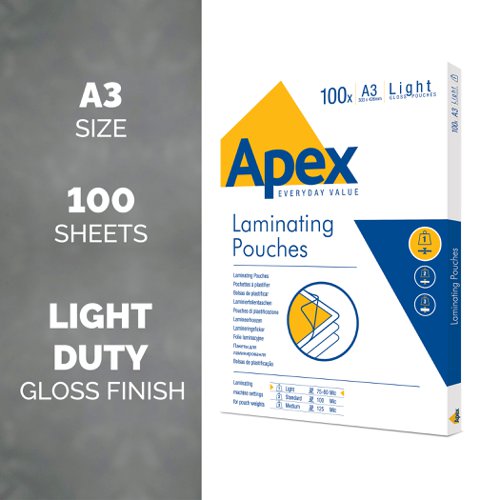 Apex Laminating Pouch A3 Light Duty - 100pk