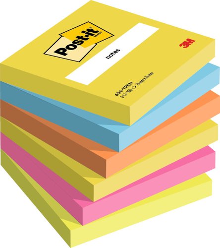 Post-it Notes, Energetic Colour Collection, 76 mm x 127, 76 mm, 100 Sheets/Pad, 6 Pads/Pack, 100% PEFC SGSCH-PEFC-COC-110078