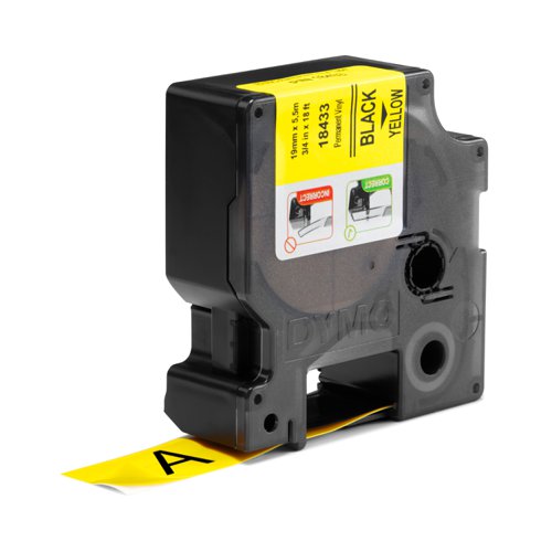 OEM Dymo 18433/S0718470 Ribbon Vinyl black on yellow 19mm x 5.5m for Dymo Rhino 6-19mm/24mm