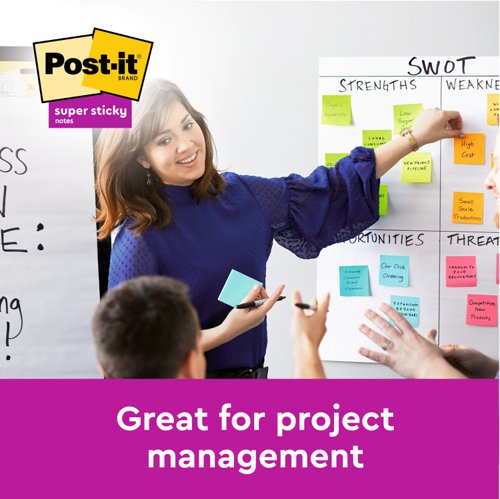 Post-it Super Sticky Z-Notes, Assorted Colours, 76 mm x 76 mm, Promo Pack, 90 Sheets/Pad, 20 + 4 FREE Pads/Pack, Cardboard Pack, 100% PEFC SGSCH-PEFC