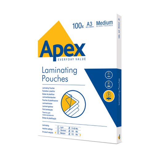 Apex Laminating Pouch A3, A4 Medium Duty 100pk