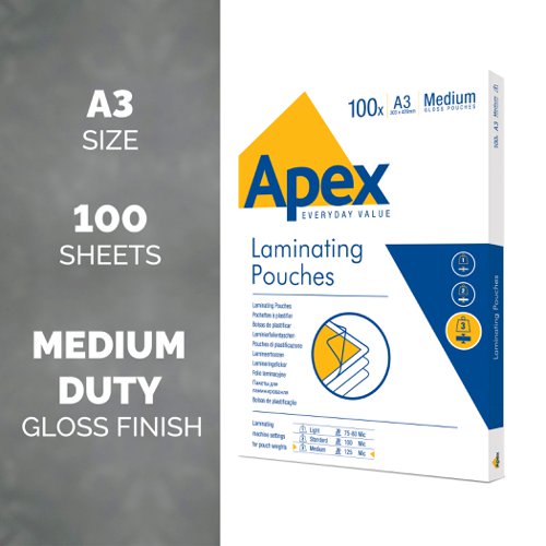 Apex Laminating Pouch A3, A4 Medium Duty 100pk
