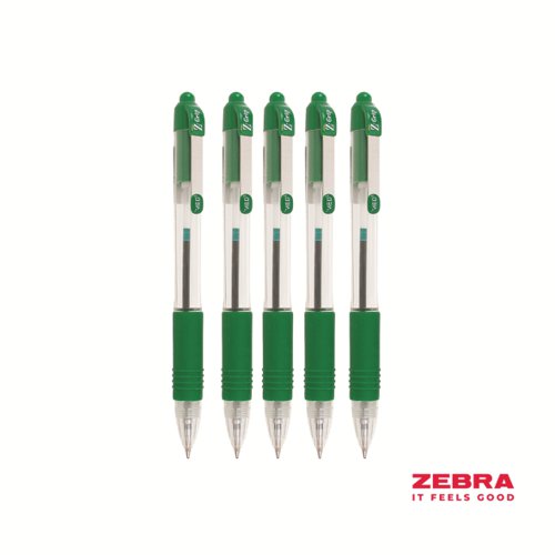 Zebra Z-Grip Retractable Ballpoint Pen Blue, Red, Green, Pink ink - Pack of 12