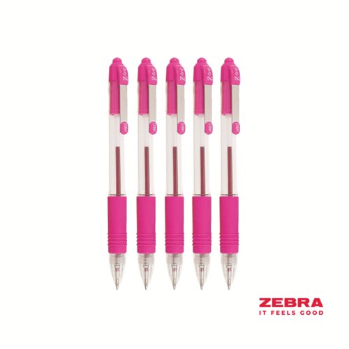 Zebra Z-Grip Retractable Ballpoint Pen Blue, Red, Green, Pink ink - Pack of 12