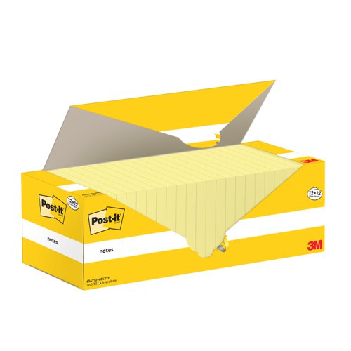 Post-it Notes, Canary Yellow, 76 mm x 76 mm, Promo Pack, 100 Sheets/Pad, 16 + 4, 12 + 12 FREE Pads/Pack, Cardboard Pack, 100% PEFC SGSCH-PEFC-COC-110078