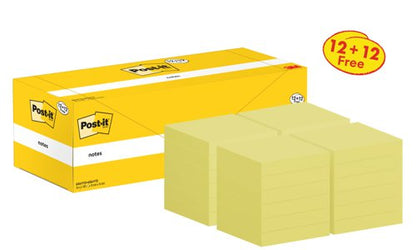 Post-it Notes, Canary Yellow, 76 mm x 76 mm, Promo Pack, 100 Sheets/Pad, 16 + 4, 12 + 12 FREE Pads/Pack, Cardboard Pack, 100% PEFC SGSCH-PEFC-COC-110078