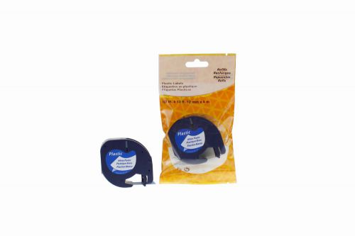 Comp Dymo  91201 Plastic Labelling Tape Cassette Black on White  12mm x 4m LetraTAG Unchipped