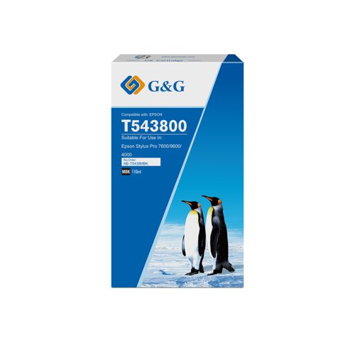 Compatible Epson G+G T543800 Matte Black Pigment Ink Cartridge C13T543800