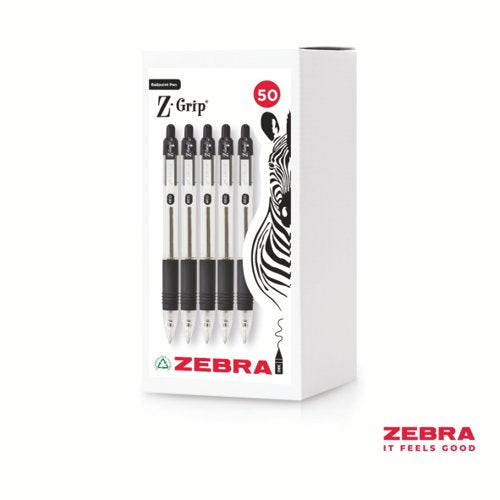 Zebra Z-Grip Retractable Ballpoint Pen Black Ink Pack of 12, Pack of 50