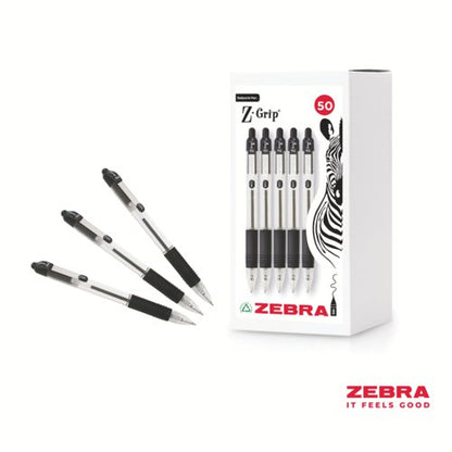 Zebra Z-Grip Retractable Ballpoint Pen Black Ink Pack of 12, Pack of 50