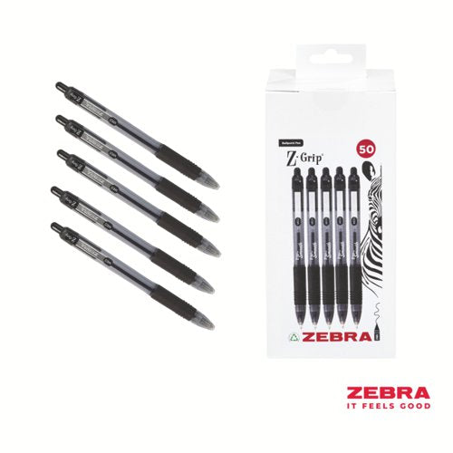 Zebra Z-Grip Smooth Retractable Ballpoint Pen Green, Black Ink - Pack of 50