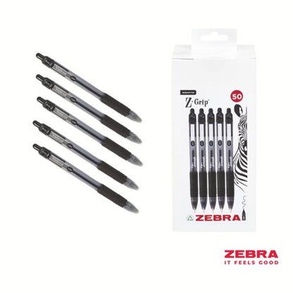 Zebra Z-Grip Smooth Retractable Ballpoint Pen Green, Black Ink - Pack of 50