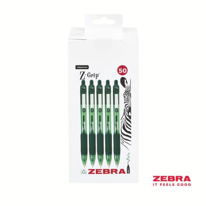 Zebra Z-Grip Smooth Retractable Ballpoint Pen Green, Black Ink - Pack of 50