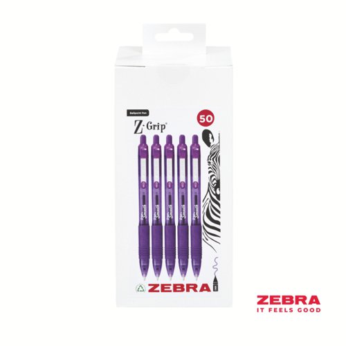 Zebra Z-Grip Smooth Retractable Ballpoint Pen Violet Ink - Pack of 12, 50