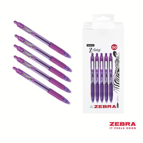 Zebra Z-Grip Smooth Retractable Ballpoint Pen Violet Ink - Pack of 12, 50