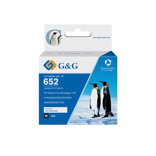 Remanufactured HP G+G 652 Black Ink Cartridge F6V25AE - Higher yield than OEM