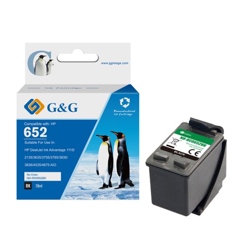 Remanufactured HP G+G 652 Black Ink Cartridge F6V25AE - Higher yield than OEM
