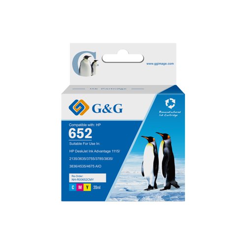 Remanufactured HP G+G 652 Tri-Colour Ink Cartridge F6V24AE - Higher yield than OEM