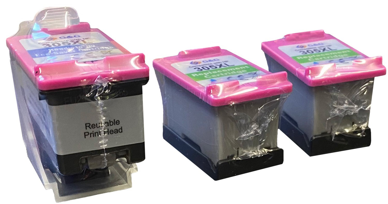Remanufactured HP G+G 3YM63AE Hi Cap Eco Saver Tri Colour Ink Cartridge 305XL (1 Printhead + 3 Tanks) - Cannot use in "e" suffix printers WHILE STOCK LASTS