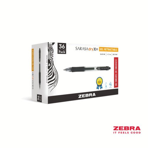Zebra SARASA Gel Retractable Rollerball 0.7mm Pen Black, Blue Ink Pack 36