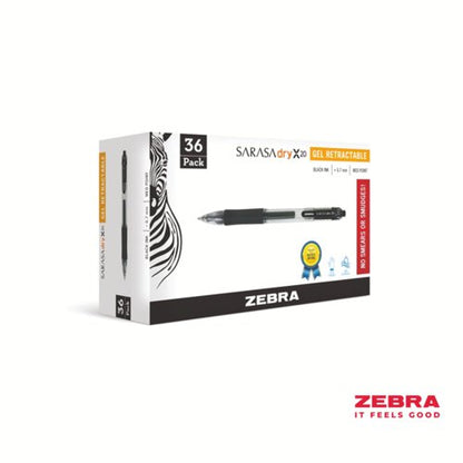 Zebra SARASA Gel Retractable Rollerball 0.7mm Pen Black, Blue Ink Pack 36
