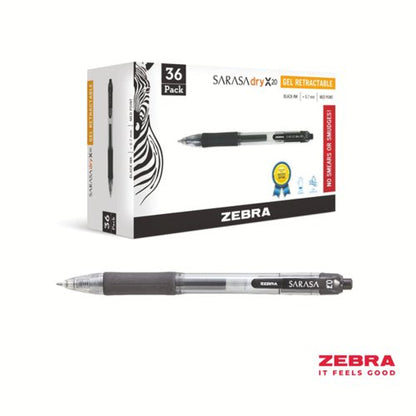 Zebra SARASA Gel Retractable Rollerball 0.7mm Pen Black, Blue Ink Pack 36