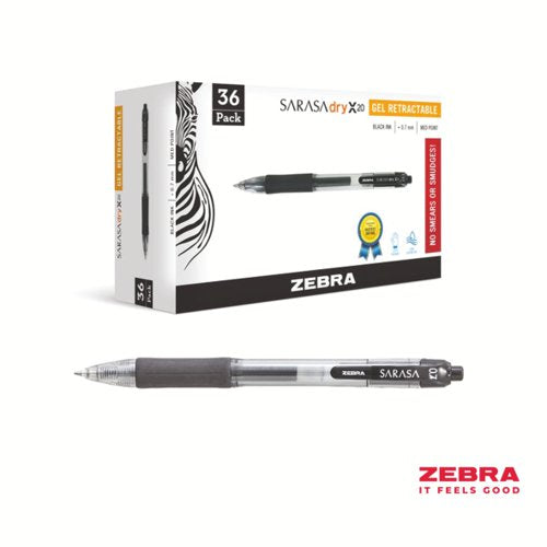 Zebra SARASA Gel Retractable Rollerball 0.7mm Pen Black, Blue Ink Pack 36