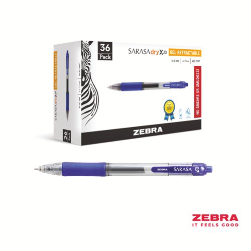 Zebra SARASA Gel Retractable Rollerball 0.7mm Pen Black, Blue Ink Pack 36