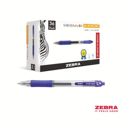 Zebra SARASA Gel Retractable Rollerball 0.7mm Pen Black, Blue Ink Pack 36