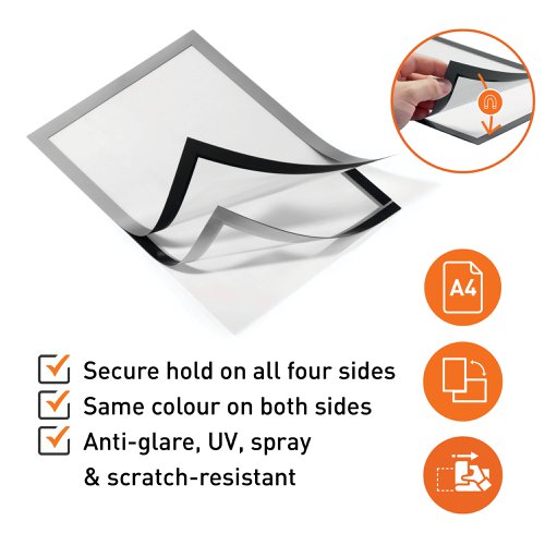 Durable DURAFRAME Adhesive A6 Black (2, A6 Silver (2, A5 Black (2, A5 Silver (2, A4 Black (2, A4 White (2, A4 Red (2, A4 Yellow (2, A4 Green (2, A4 Orange (2, A4 Silver (2, A4 Gold (2, A3 Black (2, A3 Red (2, A3 Green (2, A3 Blue (2, A3 Silver (2, A4 Black (10, A4 Silver (10, A3 Black (6, A3 Red (6, A3 Blue (6, A3 Silver (6)