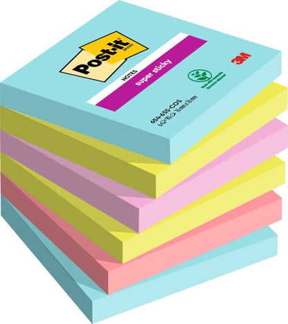 Post-it Super Sticky Notes, Cosmic Colour Collection, 76 mm x 127, 76 mm, 90 Sheets/Pad, 6 Pads/Pack, 100% PEFC SGSCH-PEFC-COC-110078