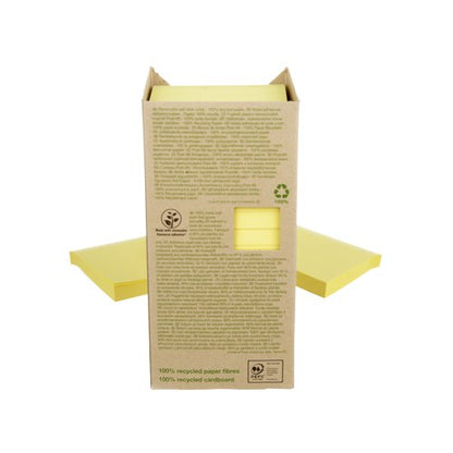 Post-it Recycled Notes, Canary Yellow, 76 mm x 76 mm, 100 Sheets/Pad, 16 Pads/Pack, 100% PEFC Recycled SGSCH-PEFC-COC-110078