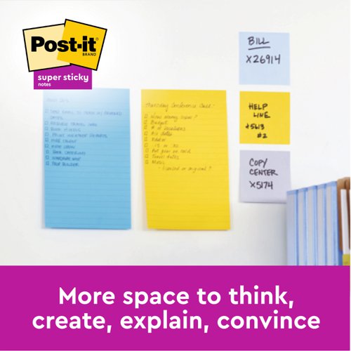 Post-it Large Notes, Assorted Neon Colours, Lined, 101 mm x 152 mm, 100 Sheets/Pad, 6 Pads/Pack, 100% PEFC SGSCH-PEFC-COC-110078
