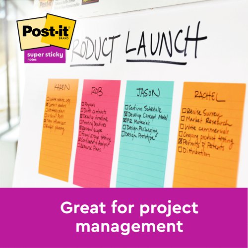 Post-it Large Notes, Assorted Neon Colours, Lined, 101 mm x 152 mm, 100 Sheets/Pad, 6 Pads/Pack, 100% PEFC SGSCH-PEFC-COC-110078