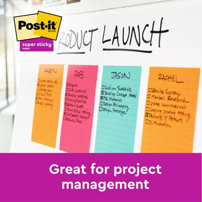 Post-it Large Notes, Assorted Neon Colours, Lined, 101 mm x 152 mm, 100 Sheets/Pad, 6 Pads/Pack, 100% PEFC SGSCH-PEFC-COC-110078