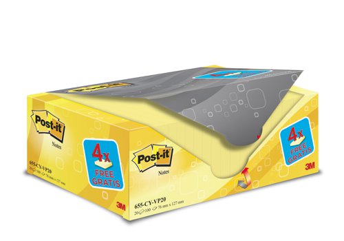 Post-it Notes, Canary Yellow, 76 mm x 127 mm, Promo Pack, 100 Sheets/Pad, 16 + 4 FREE Pads/Pack, 100% PEFC SGSCH-PEFC-COC-110078